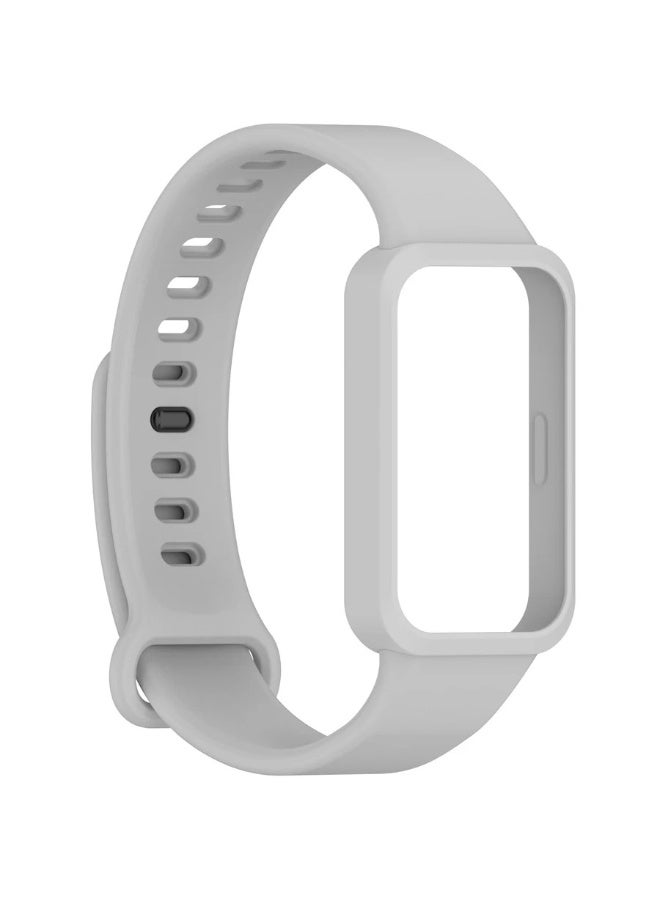 Watch Band Soft Silicone Strap with Watch Case For Xiaomi Smart Band 9 Active / Redmi Band 3  - Grey - Image 2
